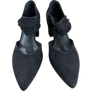 NEW Women's Suede Closed Pointy Toe Low Chunky Heel Pumps Black Size 7.5